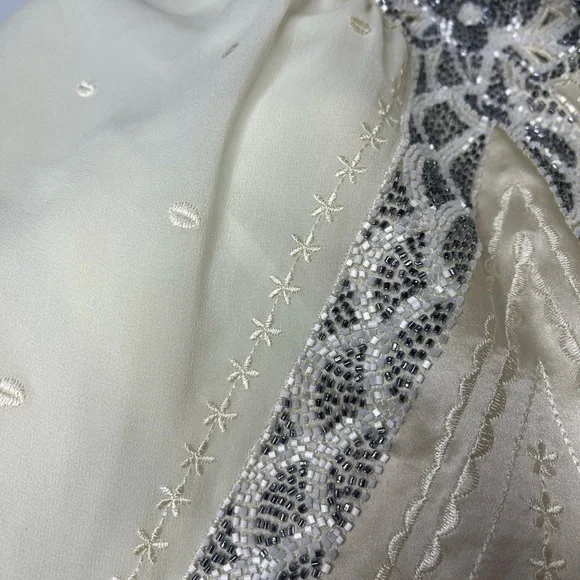 5/48 SILK VELVET STRAP CRISS CROSS BEADED EVENING BLOUSE NWT